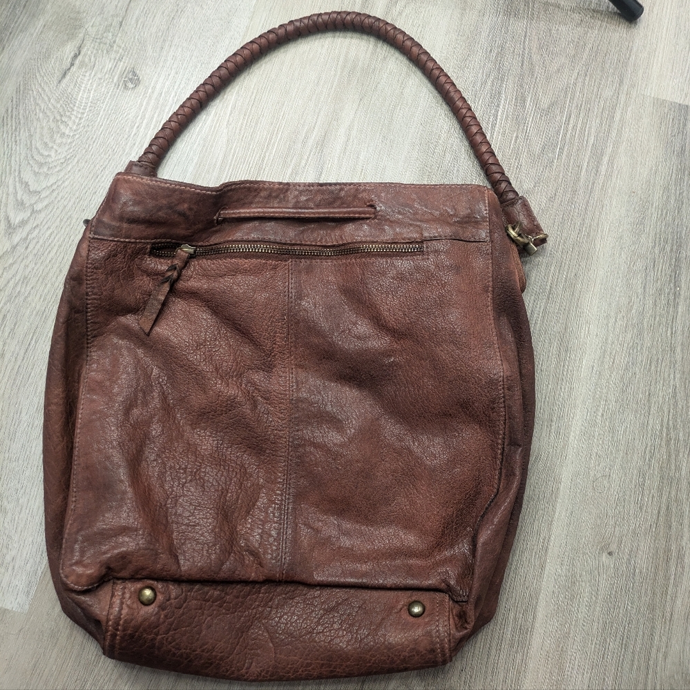 Amsterdam Heritage Brown Leather Braided Handle Drawstring Purse - Picture 2 of 4